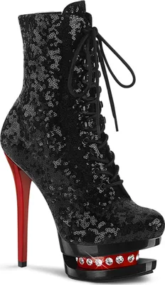 Produktbild von BLONDIE-R-1020 Pleaser High-Heels Dualplateau Stiefeletten schwarz rot Pailetten Strass