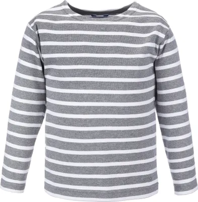 Produktbild von modAS Bretonisches Shirt für Kinder - Longsleeve Pullover Langarm Shirt mit Streifen Mädchen Jungen aus Baumwolle in Grau-Melange/Weiß Größe 164