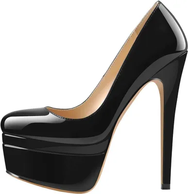 Produktbild von Plateau-Pumps mit hohem Absatz in einfarbigem Schwarz, Größen 35 bis 46 (EU)