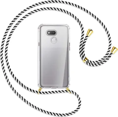 Produktbild von Handykette Backcover-Schutzhülle mit Band (Metall goldfarben) für HTC Desire 12s - schwarz/weiß gestreift