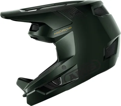 A dark green full-face helmet for downhill mountain biking.