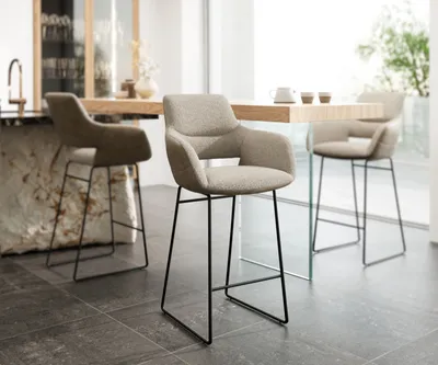 Produktbild von DELIFE Barstuhl Yago-Flex Materialmix Mikrofaser Schlamm / Bouclé Schlamm Kufengestell Metall Schwarz Taschenfederkern