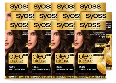 Obrázok produktu pre 12 ks farby na vlasy Syoss Oleo Intense 4-86 – trvalá farba – odtieň: hodvábna hnedá – výhodný balík – 12 kusov