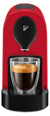 Produktbild von Tchibo Cafissimo „Pure plus“ Kaffeemaschine Kapselmaschine inkl. 30 Kapseln für Caffè Crema, Espresso und Kaffee | 0,8l | 1250 Watt | 11,9 x 33,7 x 24 cm | Rot