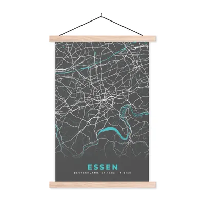 Produktbild von MuchoWow® Textilposter Deutschland - Blau - Essen - Stadtplan - Karte 60x90 cm mit holzfarbenen Rahmen - Textil