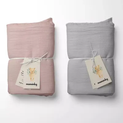 Produktbild von Muminky | Musselin Windeln - 50x60 cm - Rosa und Grau - Hipoallergen - Weich und Atmungsaktiv