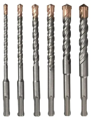 Image de Jeu de 6 forets SDS Plus à percussion, 160 mm, pour béton, avec 4 lames en carbure de tungstène, adaptés pour le perçage de la pierre et de la maçonnerie
