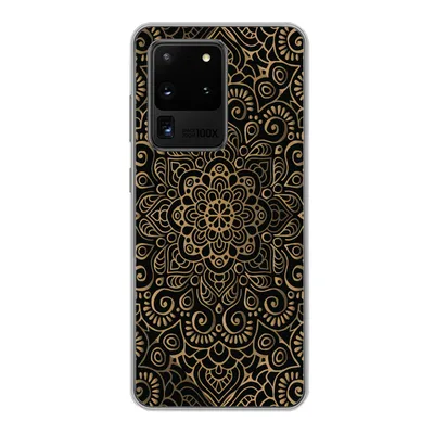 Produktbild von MuchoWow® Handyhülle Schutzhülle Hülle für Samsung Galaxy S20 Ultra Goldenes Muster auf schwarzem Hintergrund Silikon Softcase Handy Hülle - Karteninhaber