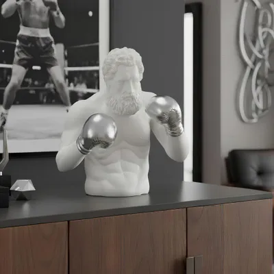 Produktbild von riess-ambiente Statue BOXER 50cm weiß silber Polyresin einzigartige Sportler Skulptur