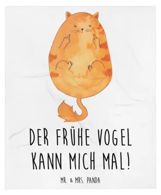 Produktbild von Mr. & Mrs. Panda Kuscheldecke Katze Frühaufsteher - Weiß - Geschenk, Kaffee, Bettdecke, Genervt, Plaid, Verschlafen, Winterdecke, Morgenmuffel, Katzen, Mittelfinger