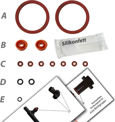Produktbild von Wartungsset für Jura Impressa Brühgruppe mit Drainageventil | AEG Krups | Dichtungsset (EPDM & VMQ) | mit Silikonfett & Bildübersicht