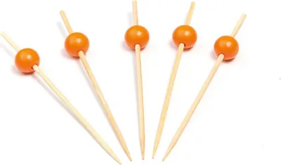 Produktbild von Picker aus Bambus mit orangener Kugel, 120 mm, 200 Stück