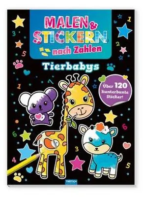 Zdjęcie produktu dla Trötsch Beschäftigungsbuch Malbuch Malen und Stickern nach Zahlen Tierbabys