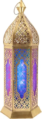 Produktbild von Große Orientalische Metall/Glas Laterne in Marrokanischem Design - Modell 2, Mehrfarbig, Glas,Metall,Eisen, 60*21*21 cm, Orientalische Laternen