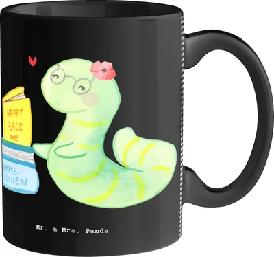 Produktbild von Mr. & Mrs. Panda Kaffeebecher Bibliothekarin Herz - Schwarz - Geschenk, Buchhandlung, Tasse, haferl, Bedruckte, Teetasse, Bibliothek, Pott, Bücherwurm