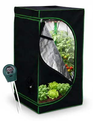 Produktbild von Mucola Gewächshaus inkl. 3 in 1 Feuchtigkeitsmessgerät für Pflanzen Pflanzenzelt Growbox Indoor Pflanzenzelt Zuchtzelt Zuchtschrank Darkroom Frühbeet Schwarz Grün - 100x100x200cm