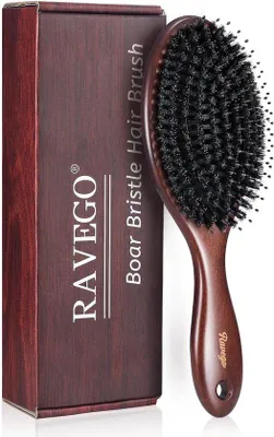 Produktbild von Professionelle Haarbürste mit Borsten aus Wildschweinborsten und Nylonpins für Damen, Herren und Kinder – Entwirrungsbürste für feines und dünnes Haar – Ideal