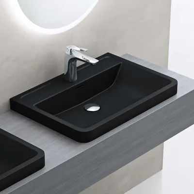 Immagine prodotto di doporro Lavabo da Appoggio, Lavandino Bagno 90x48x14,5cm, Lavabo da Minerale Fuso Colossum08, Nero opaco