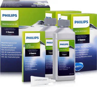 Obrázek produktu pro Philips Stejné jako CA6706/00 sada pro údržbu, Sada na údržbu, Vícebarevný, 2 Espresso Decalcifier bottles, 2 BRITA INTENZA+ Water filter cartridges, 6x Coffee Oil Remover,..., 900 g