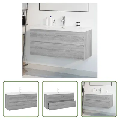 Produktbild von The Living Store Waschbeckenschrank mit Einbaubecken Grau Sonoma Holzwerkstoff