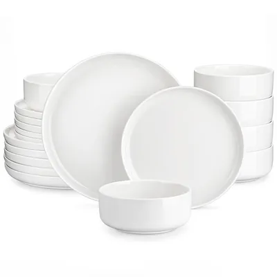 Immagine prodotto di Set di stoviglie in ceramica, design solido, 18 pezzi, bianco