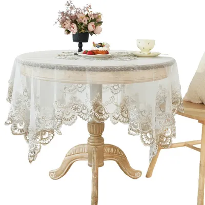 Produktbild von Spitzentischdecke quadratisch 130x130 cm bestickt transparent Vintage Dekoration