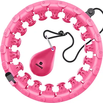 Produktbild von Niceey Hulahoop-Reifen mit Gewicht Kugel- Fitnessreifen mit 4 Abnehmbaren Gliedern, 50 cm, Verstellbarer Smart Hulahoop-Reifen bis zu 50 cm, Sportreifen Zum Abnehmen, Zum Abnehmen, Rosa