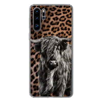 Produktbild von MuchoWow® Handyhülle Schutzhülle Hülle für Huawei P30 Pro Schottischer Highlander - Pantherdruck - Schwarz - Weiß Silikon Softcase Handy Hülle - Schutzdeckel