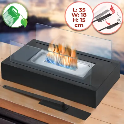 Produktbild von Jago® Tischkamin - Edelstahl,ethanol, für den Innen- und Außenbereich, inkl. Löschgerät, Schwarz - Feuerstelle, Glaskamin, Glasfeuer, Tischfeuer, Tisch-Dekofeuer