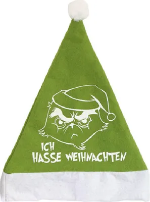 Produktbild von Grinch - Festtags Muffel Weihnachtsmütze Plüsch ICH HASSE WEIHNACHTEN