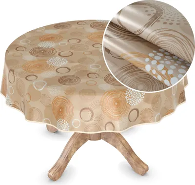 Produktbild von Tischdecke Wachstuch LUXURY Ornamente Beige Robust Wasserabweisend Rund 140 cm