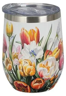 Immagine prodotto di Tazza termica, elegante, ideale come regalo. Motivo: fiori classici - tulipani. Capacità: 330 ml