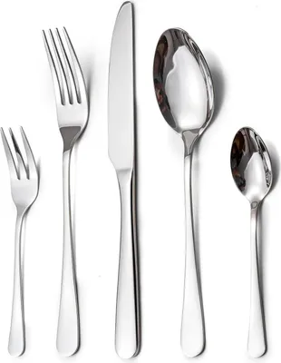 Image de set de 30 couverts en acier inoxydable poli miroir pour 6 personnes Argent