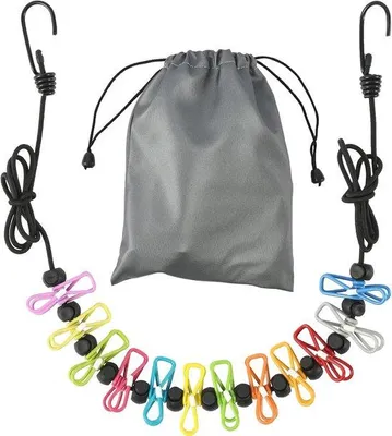 Productafbeelding van Draagbare Intrekbare Waslijn met 12 Kledingclips - Ideaal voor Binnen en Buiten