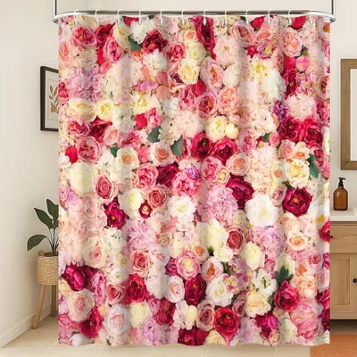 Image de Omgoods - Rideau de douche rose, 180x240 cm, imperméable et lavable en machine