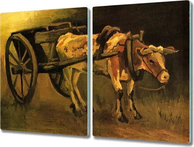 Produktbild von Coloray Herdabdeckplatte 2x40x52 cm Schneidebrett Kochplattenabdeckung Küchenbrett Hackbrett - Ochsenkarren und das Van Gogh