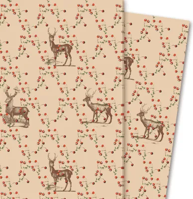 Produktbild von Elegantes Hirsch Geschenkpapier Beerenwild, apricot braun - G4242, 32 x 48cm