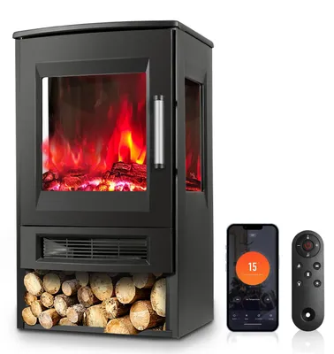 Produktbild von Peviasot Elektrischer Standkamin 900/1800 W, Elektrokamin Schwarz mit 8 Flammenfarben, Fernbedienung, Thermostat und Timer
