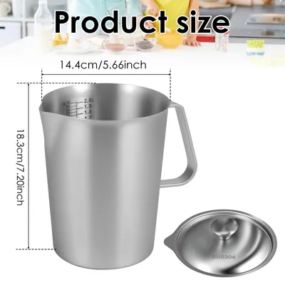 Obrázok produktu pre Kanvica z nehrdzavejúcej ocele, objem 2 litre, s vekom a odmerkou, vhodná na prípravu latte art