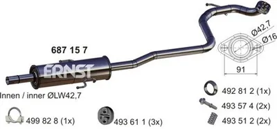 Produktbild von ERNST 687157 Mittelschalldämpfer Schalldämpfer für TOYOTA Yaris Schrägheck (P9)