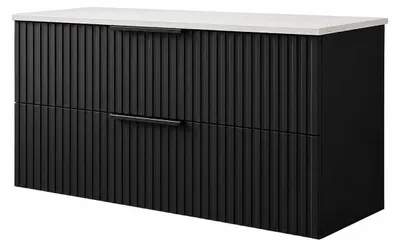 Produktbild von Waschbeckenunterschrank TIBU 60x50x46 Schwarz mit 2 Schubladen geriffelter Front Badmöbel Softclose