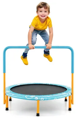 Produktbild von Kindertrampolin 92 x 92 x 80,5 cm faltbar mit Schaumstoffgriff Sicherheitspolster Orange