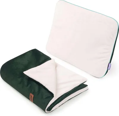 Produktbild von Kinderwagenset – Decke und Kissen – Ecru Plüsch & Green Velvet