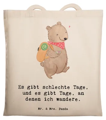 Produktbild von Mr. & Mrs. Panda Schultasche Bär Wandern - Transparent - Geschenk, Bergsteigen, Spazieren, Tote Bag, Natur Entdecken, Jutebeutel, Outdoor Sport, Tasche, Shopping, Beutel