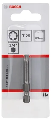 Obrázok produktu pre Bosch 2 607 001 638, 1 kusov, Torx, T25, Oceľ, 49 mm, 25,4 / 4 mm (1 / 4")