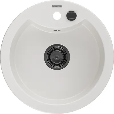 Produktbild von Mexen Diego 1-Becken-Granit-Spüle 488 x 480 mm, Weiß, Siphon Schwarz - 6512481000-20-B