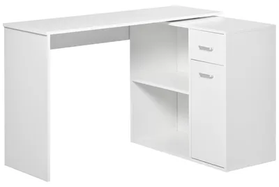 Immagine prodotto di HOMCOM Scrivania Angolare con Libreria Scaffale in Legno Bianco, Tavolo da Pranzo per Computer con Rotazione a 360¡ã, 173x39.8x74 cm