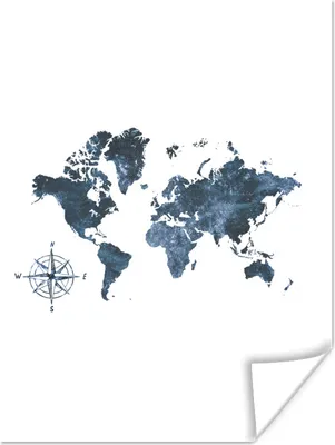 Produktbild von MuchoWow® Poster Weltkarte - Blau - Weiß 90x120 cm - Wohnzimmer