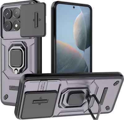Produktbild von Hülle für Xiaomi Redmi K70 / K70 Pro Dual Layer Handyhülle Schiebe Kamera Schutz und Ringhalter Ständer Lila