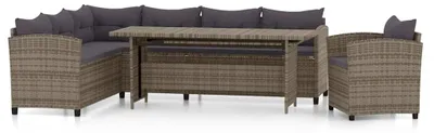 Productafbeelding van vidaXL 3-delige loungeset voor de tuin met kussens, van polyrotan, in de kleur grijs